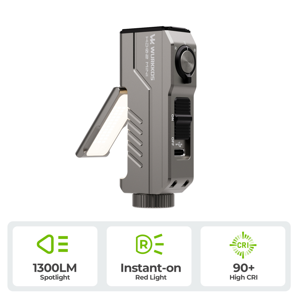 【New Release】Wurkkos HD02MINI EDC Light, 1300LM Pocket-Sized Tool Light with High-CRI Wing Light & Red Light, Detachable-Battery Design
