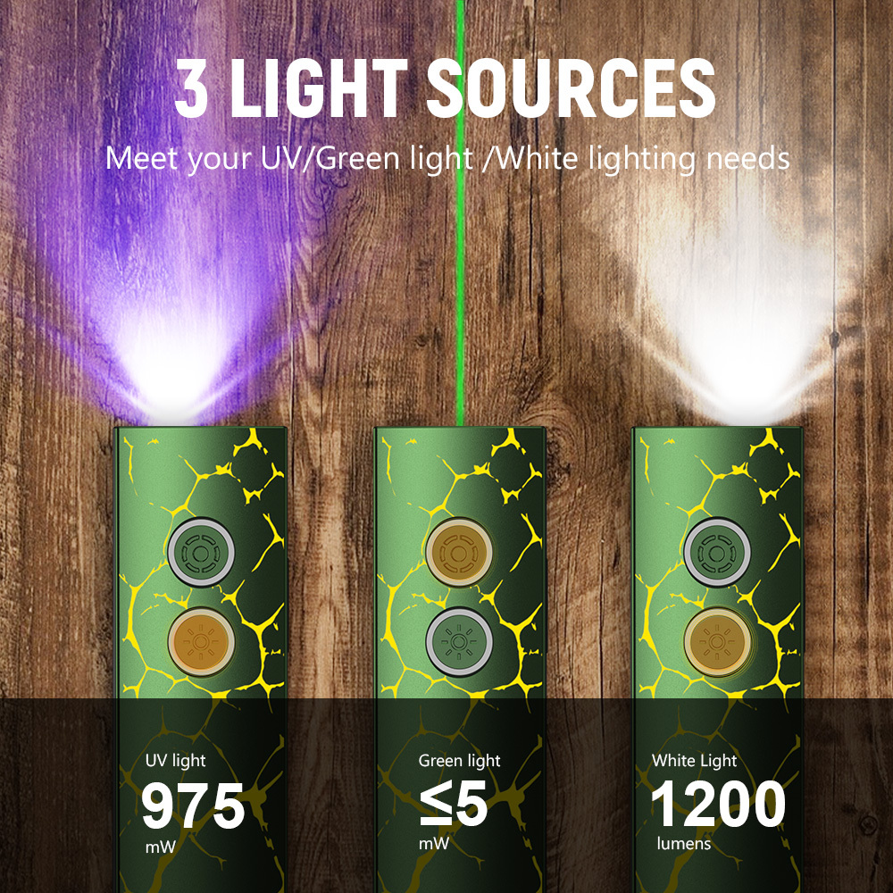 Wurkkos HD01 PRO Flat EDC Flashlight, 365nm UV, Green Laser, White Flood LED, RGB Side Light, Magnetic Tail