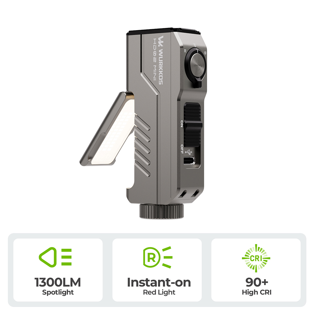 【New Release】Wurkkos HD02MINI EDC Light, 1300LM Pocket-Sized Tool Light with High-CRI Wing Light & Red Light, Detachable-Battery Design