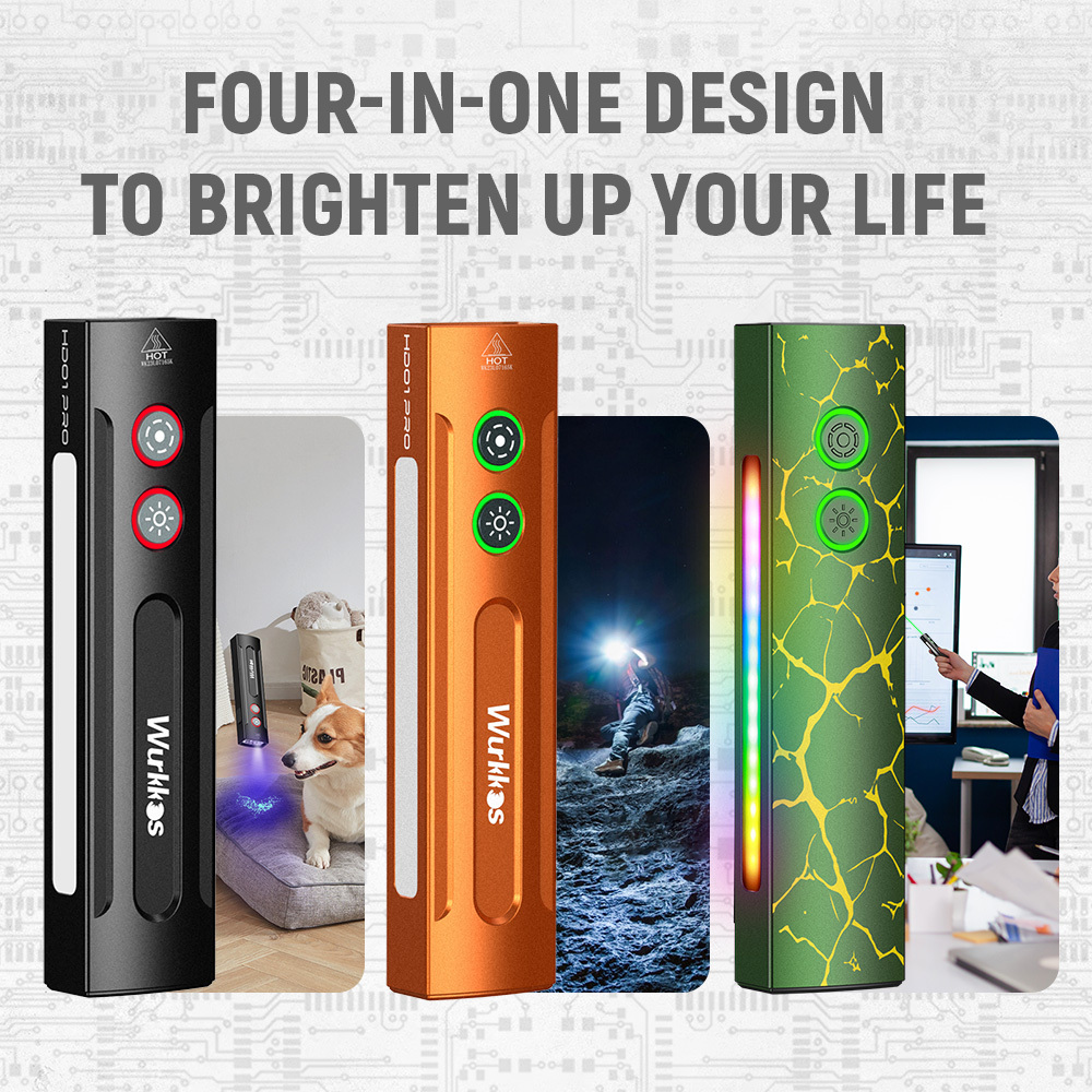 Wurkkos HD01 PRO Flat EDC Flashlight, 365nm UV, Green Laser, White Flood LED, RGB Side Light, Magnetic Tail