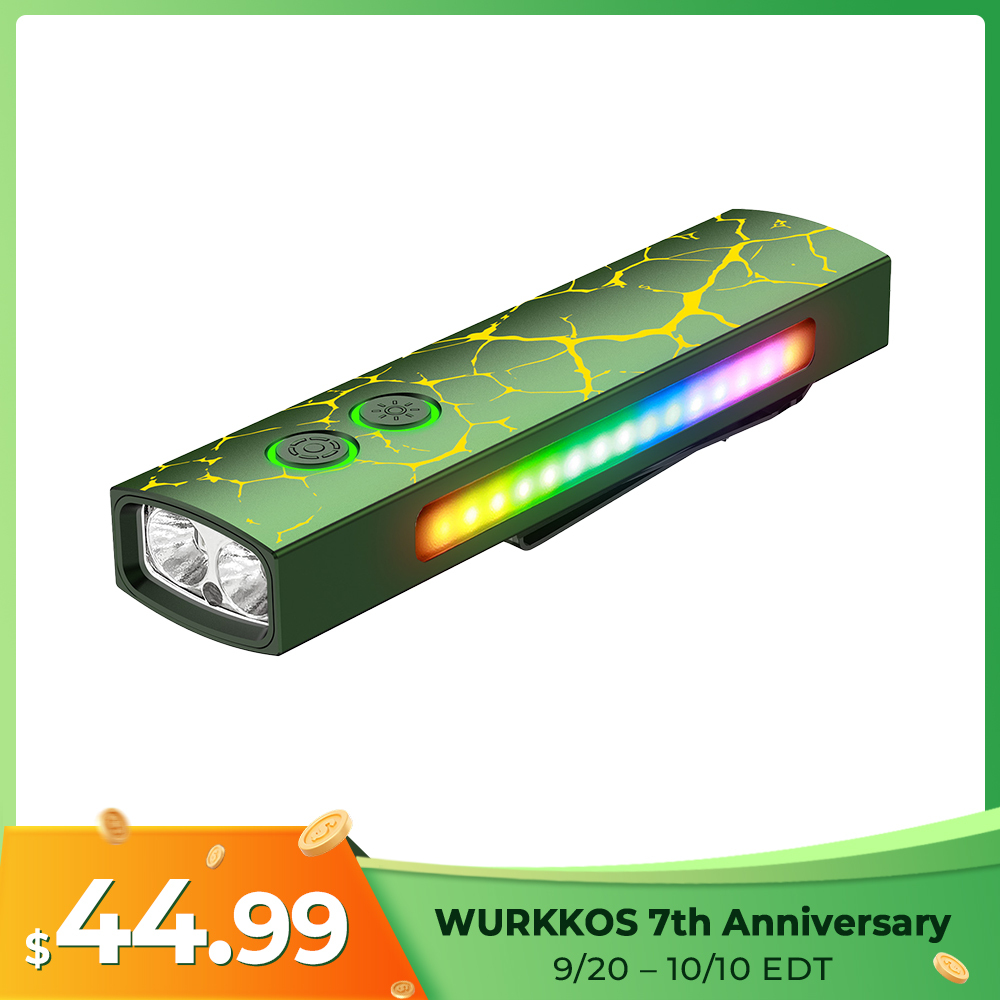 Wurkkos HD01 PRO Flat EDC Flashlight, 365nm UV, Green Laser, White Flood LED, RGB Side Light, Magnetic Tail