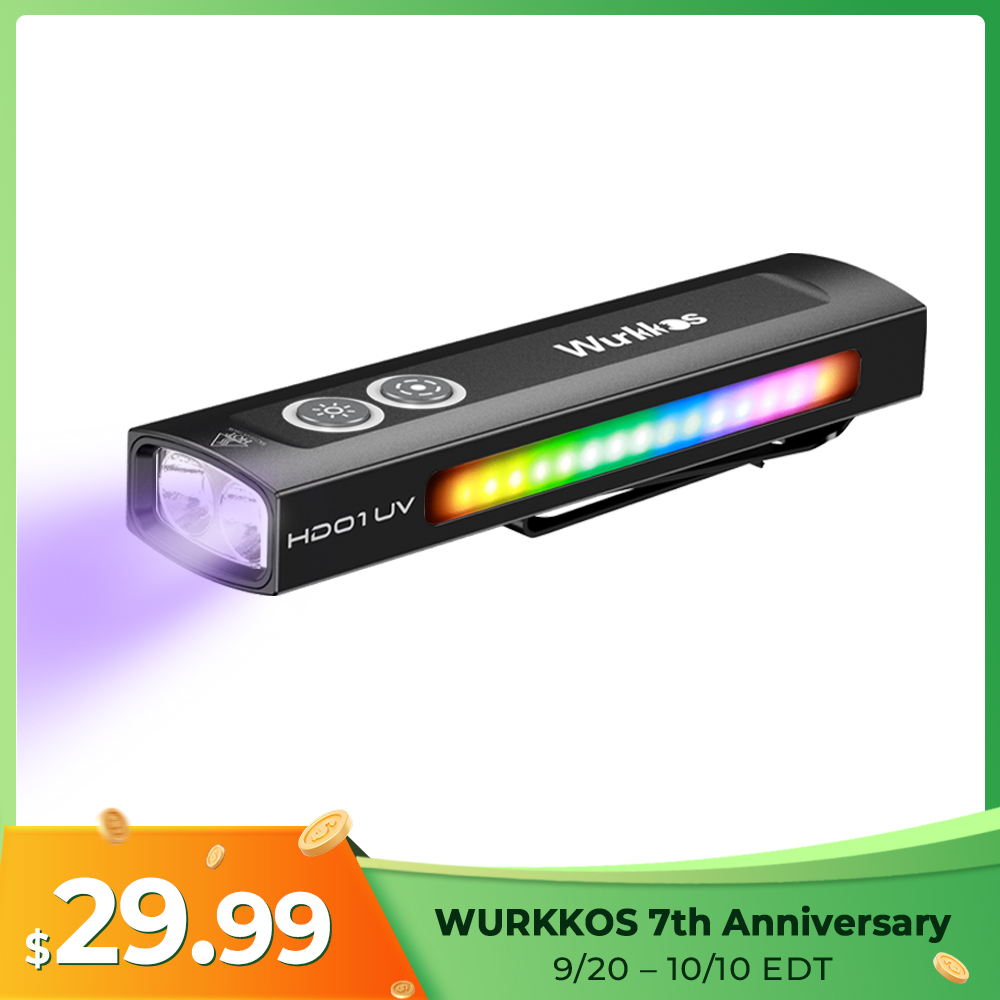 【Deal Limited】Wurkkos HD01 Rechargeable EDC Flashlight with Front Light,Side flood light (90CRI)/RGB Light/Green Beam,Dual Switch/Magnetic Tail