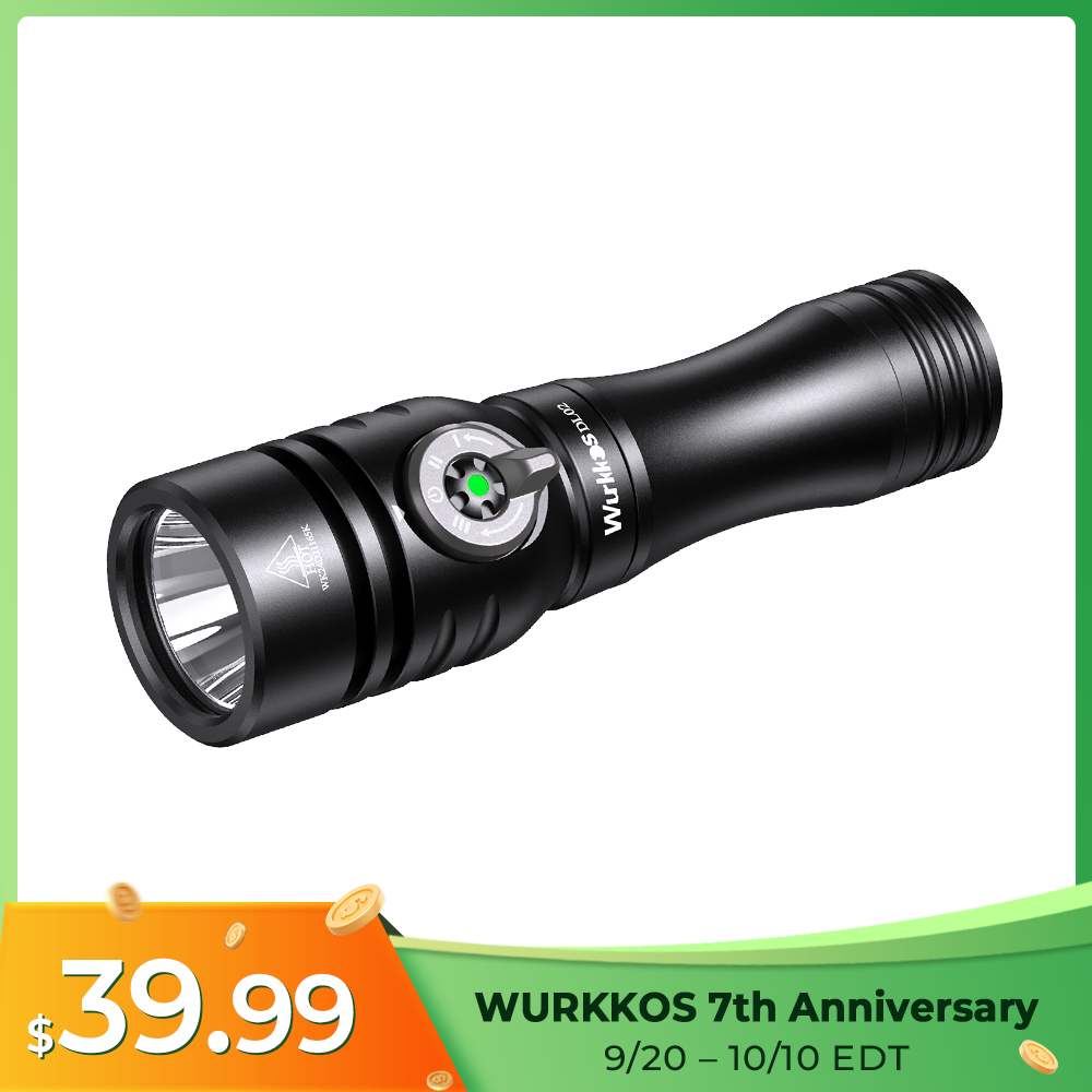 Wurkkos DL02 Amphibious Flashlight, 3000 Lumens 1627ft Long Range 6500K Diving Light, with Rotary Magnetic Switch for Cave Exploration