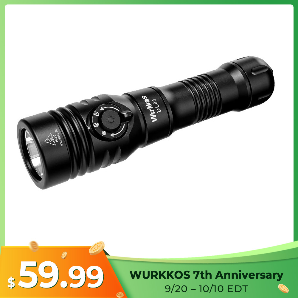 Wurkkos DL03 Rechargeable Dive Light – 2800LM, 480M Beam, Green Laser & Power Indicator, 100M Waterproof for Safe Night Dives