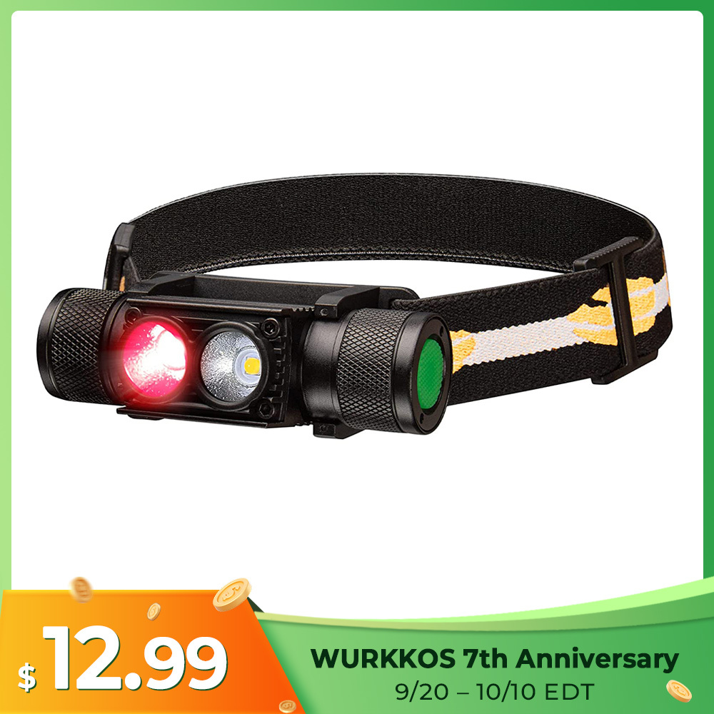 H25LR LED Rechargeable Headlamp with 90 High CRI Bright White Light＆660nm Red Torch, USB C charhing ＆18650 battery