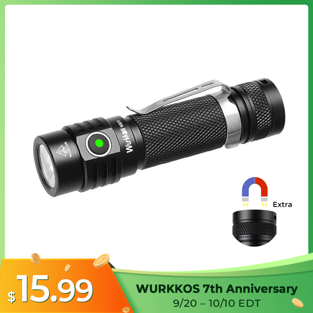 Wurkkos WK03 18650 EDC Flashlight with Nichia 519A 5000K 1200lm/USB C Rechargeable/Extra Magnetic Tail Cap included
