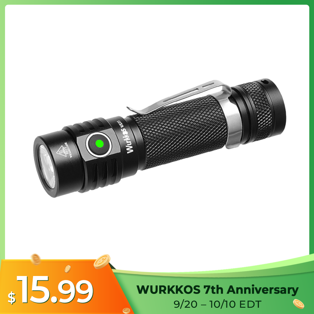 Wurkkos WK03 18650 EDC Flashlight with Nichia 519A 5000K 1200lm/USB C Rechargeable/Extra Magnetic Tail Cap included