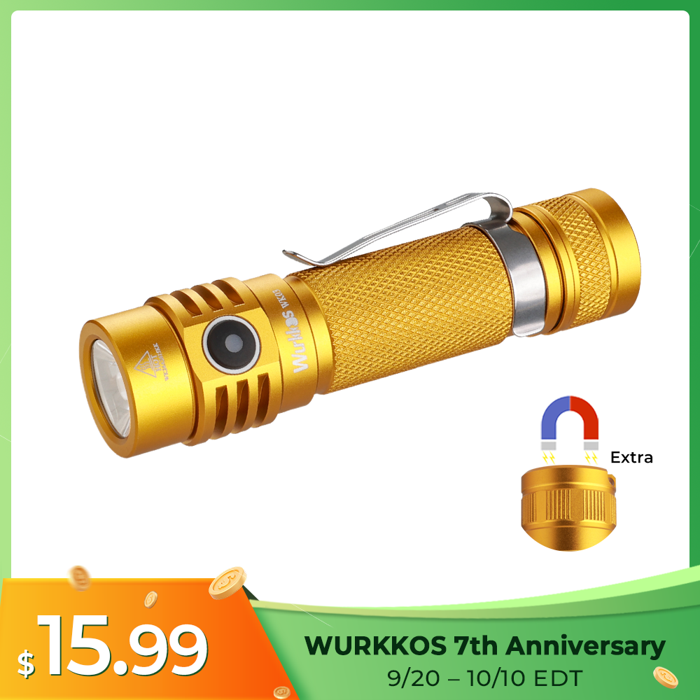 Wurkkos WK03 18650 EDC Flashlight with Nichia 519A 5000K 1200lm/USB C Rechargeable/Extra Magnetic Tail Cap included