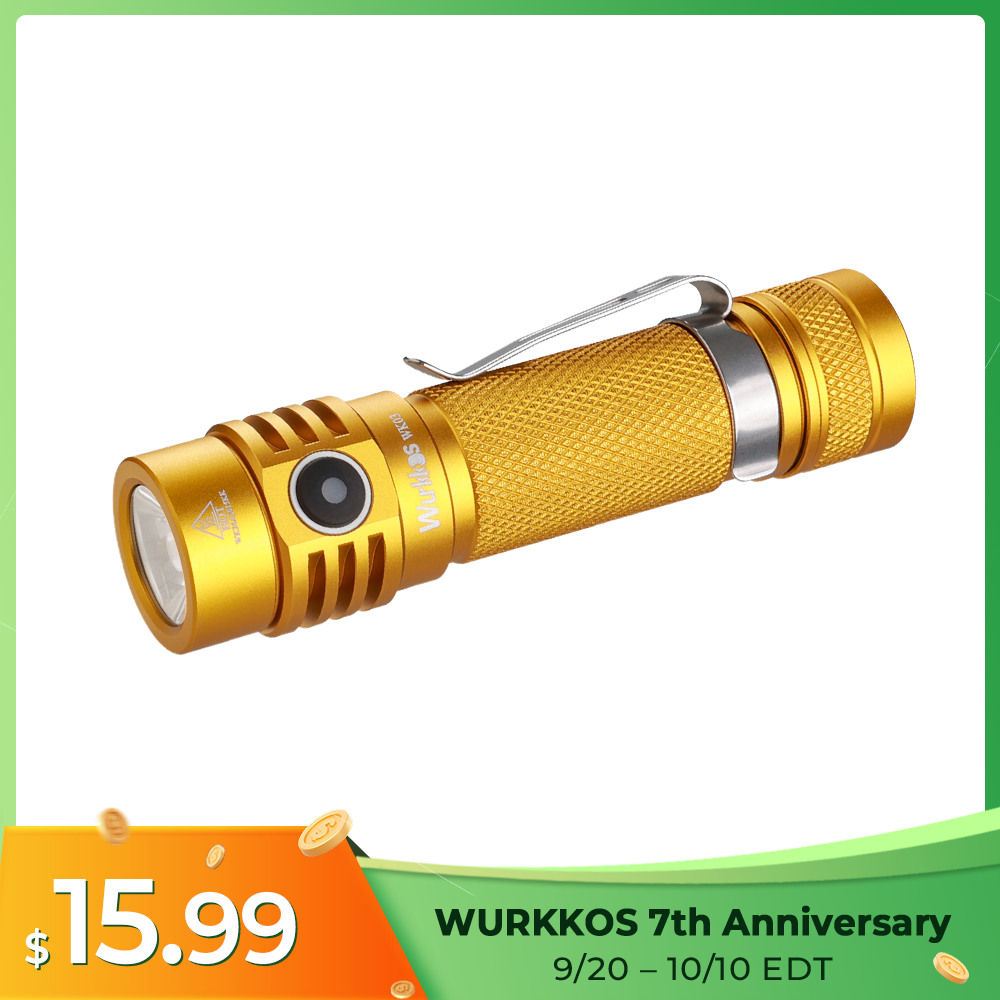 Wurkkos WK03 18650 EDC Flashlight with Nichia 519A 5000K 1200lm/USB C Rechargeable/Extra Magnetic Tail Cap included