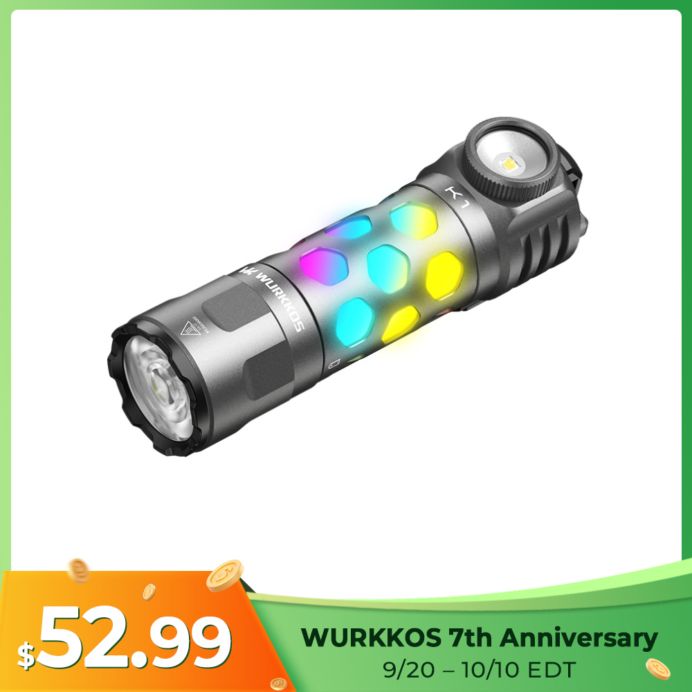 【New Release】WURKKOS K1 3-in-1 EDC Flashlight, 2000LM 400M Long-Range, Spot · Flood · 360° Ambient Light
