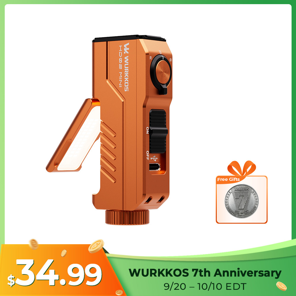 【New Release】Wurkkos HD02MINI EDC Light, 1300LM Pocket-Sized Tool Light with High-CRI Wing Light & Red Light, Detachable-Battery Design