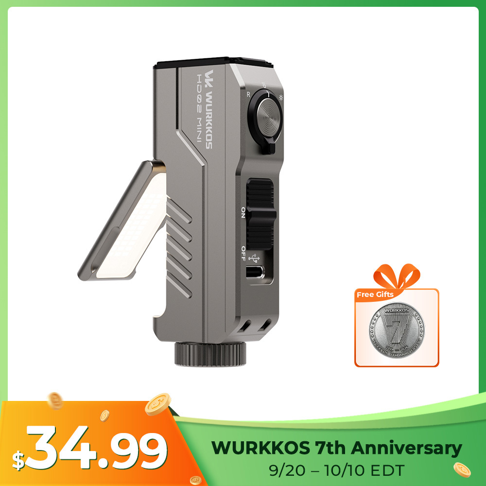 【New Release】Wurkkos HD02MINI EDC Light, 1300LM Pocket-Sized Tool Light with High-CRI Wing Light & Red Light, Detachable-Battery Design