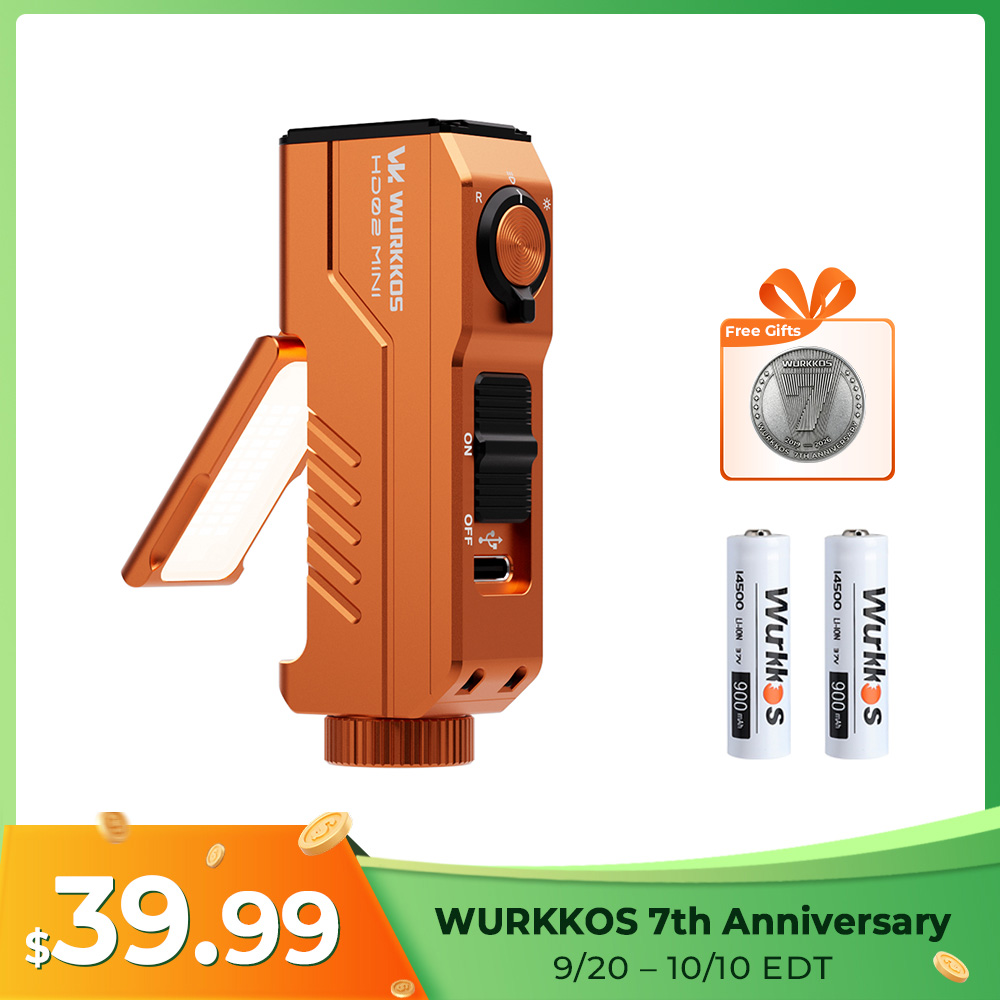 Kompaktowa latarka EDC Wurkkos HD02MINI - 1300 lm, 4 tryby, ogniwo 14500/bateria AA, CRI 90+, czerwone światło, magnes +...