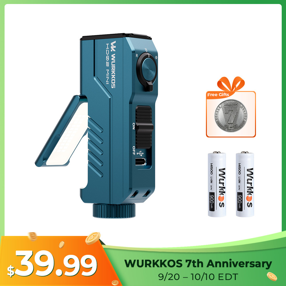 【New Release】Wurkkos HD02MINI EDC Light, 1300LM Pocket-Sized Tool Light with High-CRI Wing Light & Red Light, Detachable-Battery Design