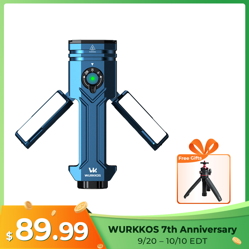 【New Release】WURKKOS HD02 PRO 5-in-1 Tool Light, iF Design Award 2026 Winner, 3200LM Max Output, 330M Max Throw, CRI90 Floodlight, 660nm Red Light , UV Light& Green Beam