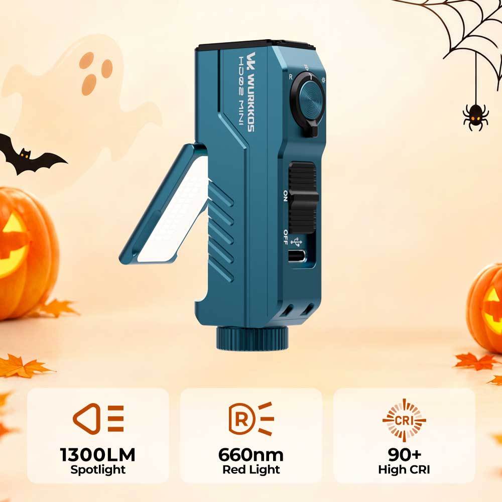 【New Release】Wurkkos HD02MINI EDC Light, 1300LM Pocket-Sized Tool Light with High-CRI Wing Light & Red Light, Detachable-Battery Design