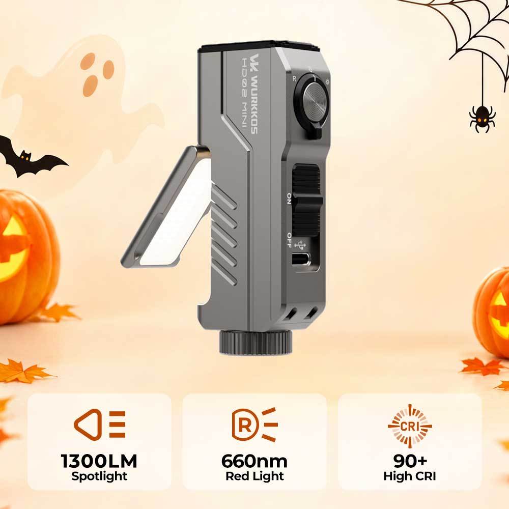 【New Release】Wurkkos HD02MINI EDC Light, 1300LM Pocket-Sized Tool Light with High-CRI Wing Light & Red Light, Detachable-Battery Design
