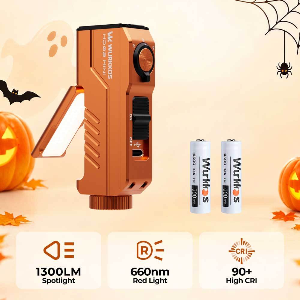 【New Release】Wurkkos HD02MINI EDC Light, 1300LM Pocket-Sized Tool Light with High-CRI Wing Light & Red Light, Detachable-Battery Design
