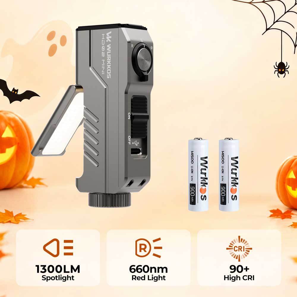【New Release】Wurkkos HD02MINI EDC Light, 1300LM Pocket-Sized Tool Light with High-CRI Wing Light & Red Light, Detachable-Battery Design