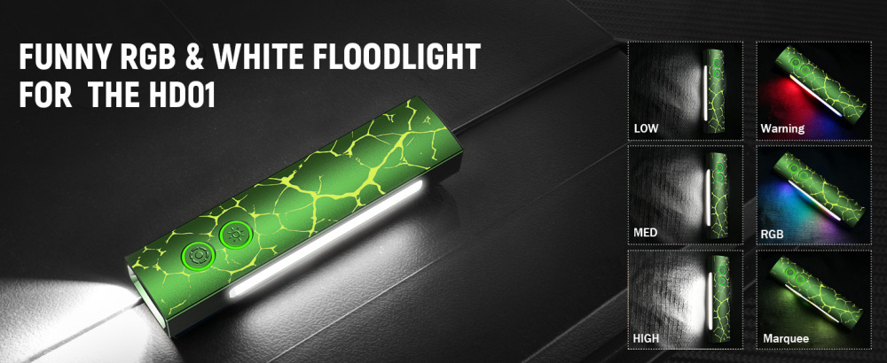 Wurkkos HD01 PRO Flat EDC Flashlight, 365nm UV, Green Laser, White Flood LED, RGB Side Light, Magnetic Tail