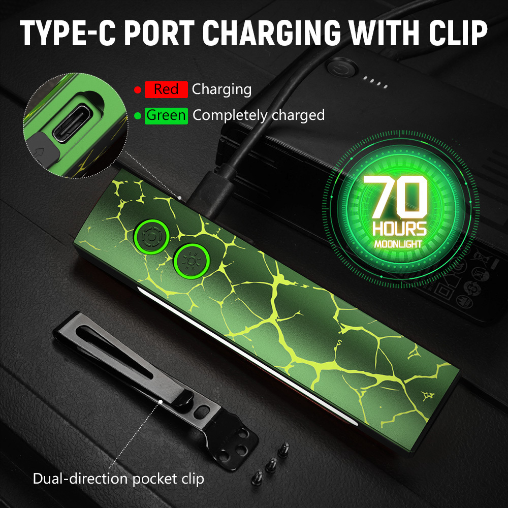 Wurkkos HD01 PRO Flat EDC Flashlight, 365nm UV, Green Laser, White Flood LED, RGB Side Light, Magnetic Tail