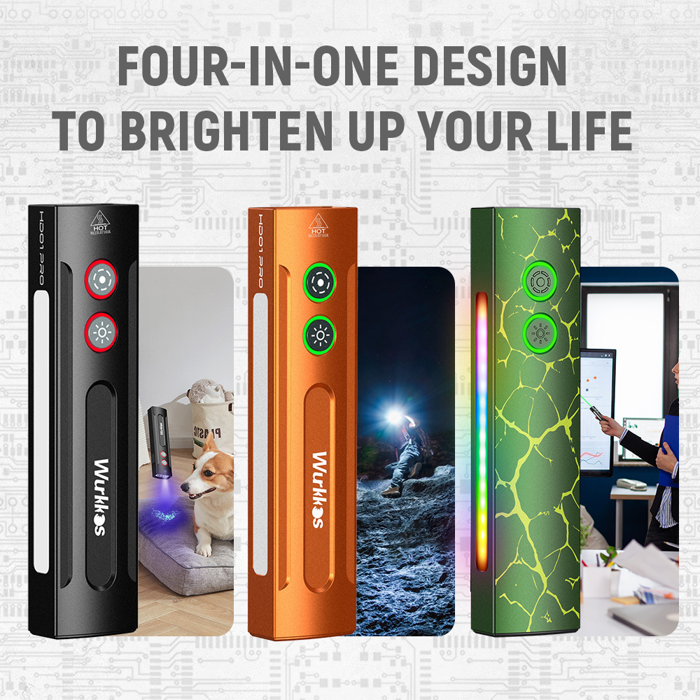 Wurkkos HD01 PRO Flat EDC Flashlight, 365nm UV, Green Laser, White Flood LED, RGB Side Light, Magnetic Tail