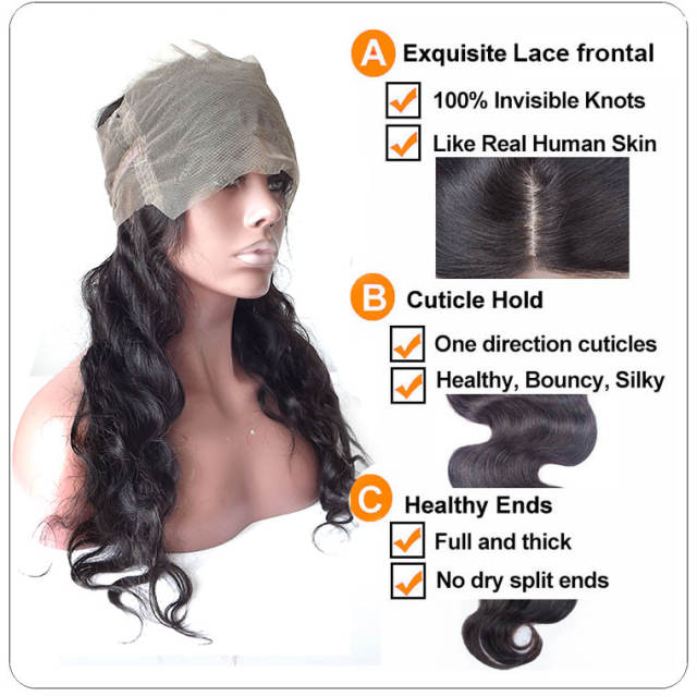 Wholesale price Pre Plucked malaysian hair body wave 360 Lace Frontal Closure  Virgin human Hair 360 lace Frontal With Natural Hairline Baby Hair