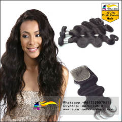 Top 8A  body wave Brazilian Virgin Hair With Closure, body wave Lace Closure With 3 Bundles,hair weaving with closure