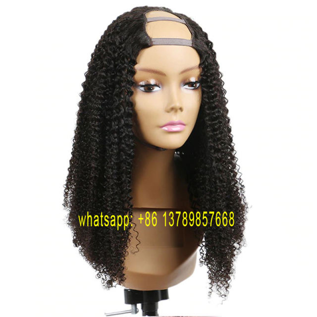 Kinky Curly Glueless U Part Wig Human Hair Wigs  Brazilian hair Can Do Any Side Remy Can Be Permed &amp; Dye