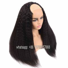 kinky straight  Wigs Glueless U Part Wig Human Hair Wigs 200% Brazilian Can Do Any Side Remy Can Be Permed & Dye