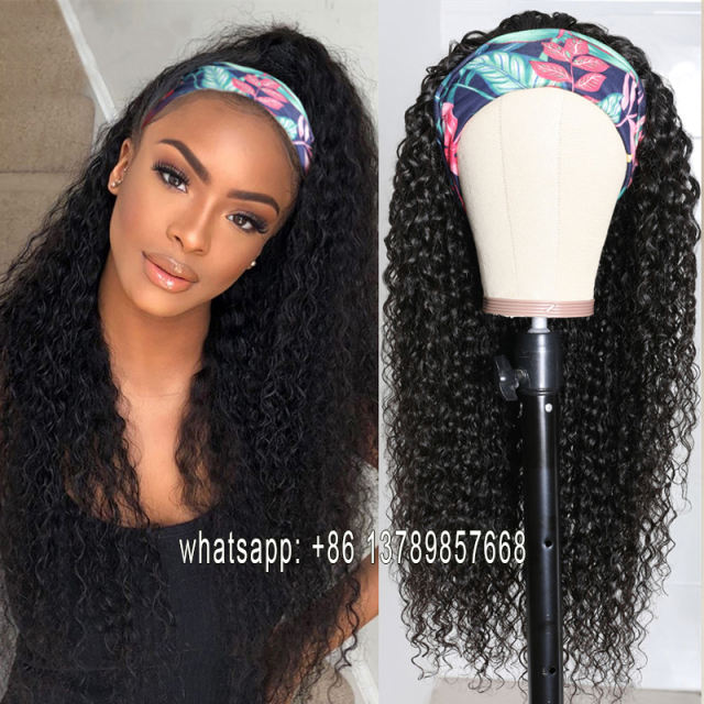 Afro Curly Headband Wig Human Hair Kinky Full Machine Made Peruvian Remy No Glue No Gel Glueless Headband Wigs For Black Women