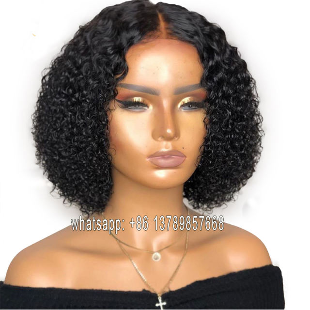 Jerry Curly Human Hair T Part Lace Wig Pre Plucked With Deep Middle Part Curly Bob Brazilian Remy Lace Front Human Hair Wig 180%