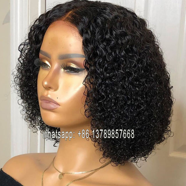 Jerry Curly Human Hair T Part Lace Wig Pre Plucked With Deep Middle Part Curly Bob Brazilian Remy Lace Front Human Hair Wig 180%