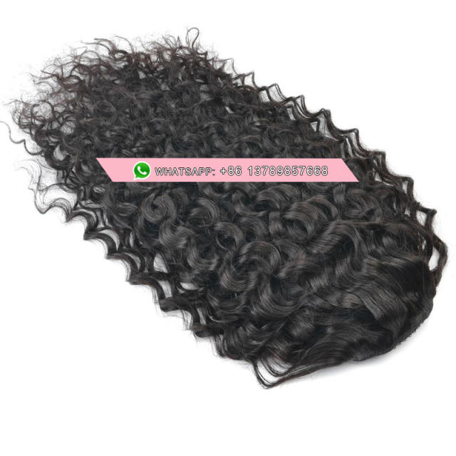 Natural Wavy Curly Human Hair Ponytail Hair Piece  Natural Black 100% Remy Hair Drawstring Long Ponytail Clip in Hair Extensions Water Wave One Piece