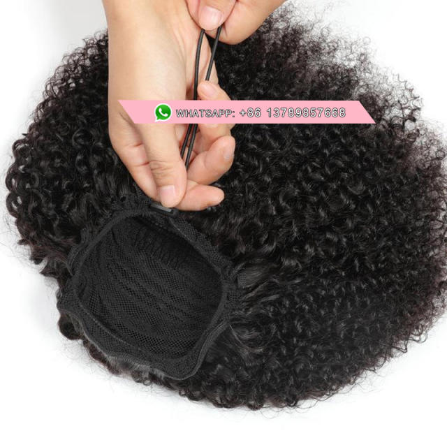 Kinky Curly Human Hair Extension Drawstring Ponytail Afro Hair Natural Hair Clip In Ponytail For Women Black Remy Brazilian Hair