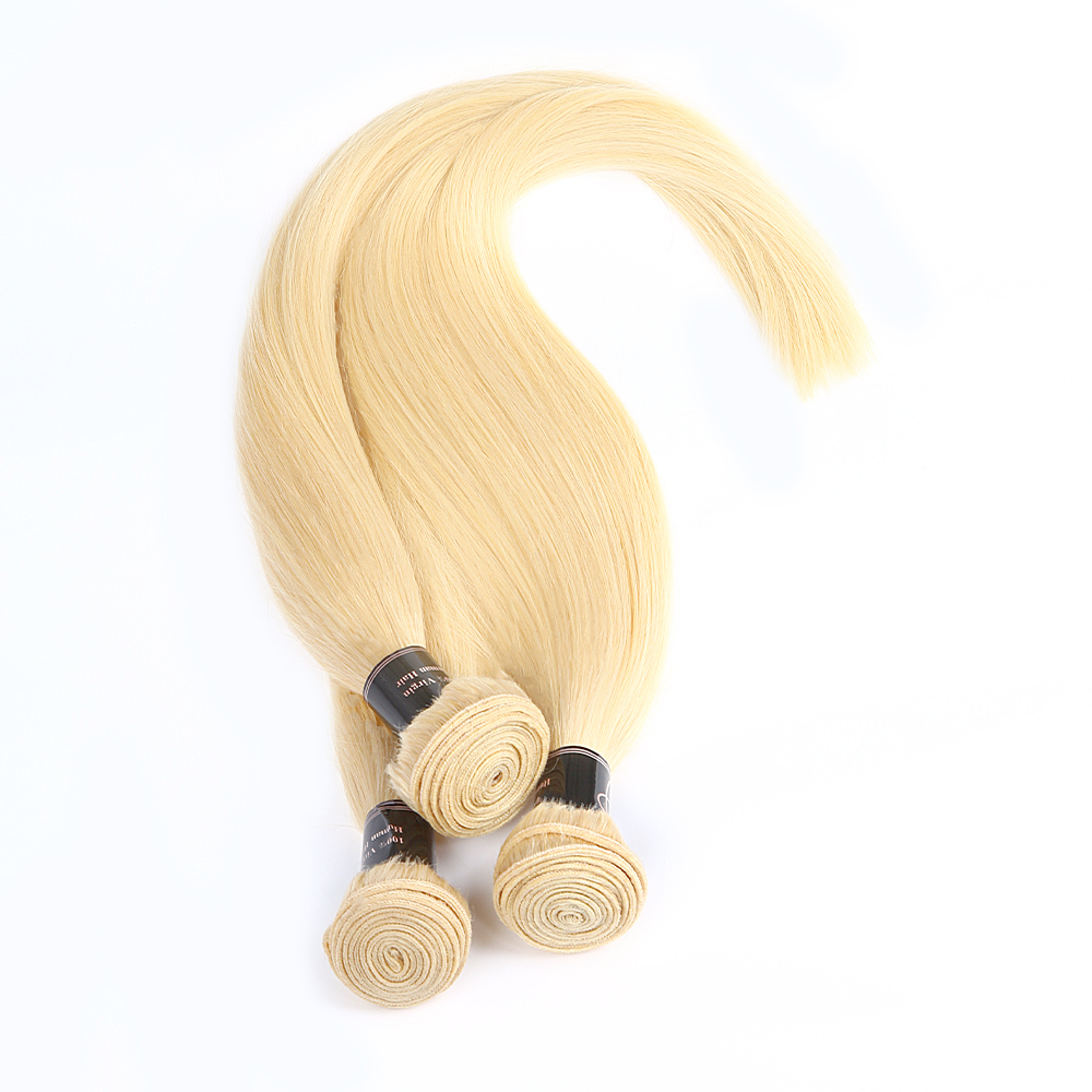 Double Weft Human Hair Blonde 613 Straight Bundles