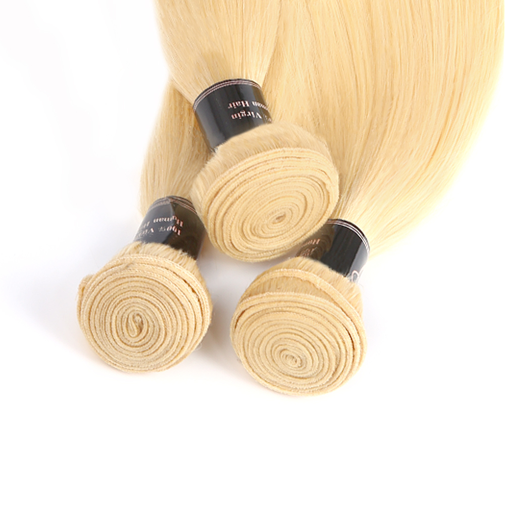 Double Weft Human Hair Blonde 613 Straight Bundles