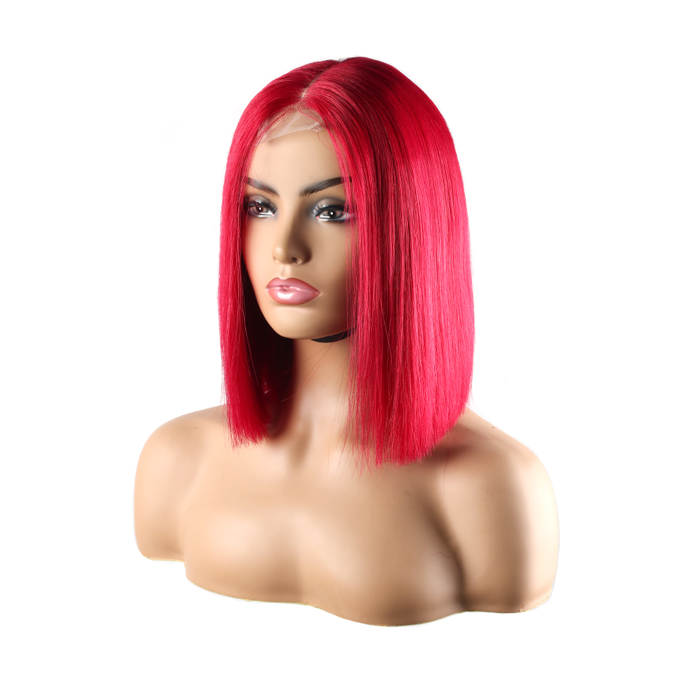 XYS Hair  Double Drawn 2x6 Closure Colored Bob  Wigs 200%  Density Without Short Hair