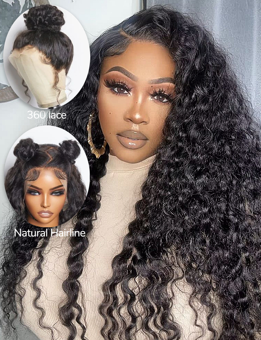 XYS Hair Water Wave Wig 360 Lace Wig 100% Human Hair with Natural Hairline