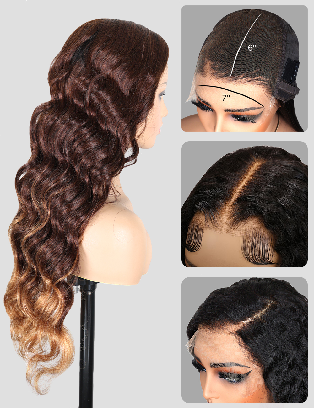 7x6 Brown Ombre Loose Body Wave Wig | Glueless Lace Wigs | XYS Hair
