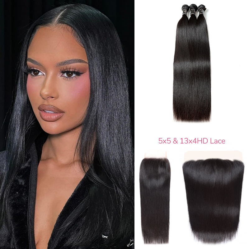 XYS Hair 5x5/13x4 HD Lace Closure/ Frontal with 3 Bundles Virgin Hair (Straight/ Body Wave)