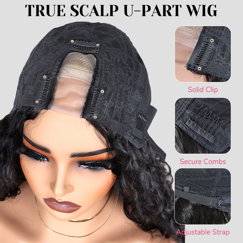 XYS Hair Water Wave U Part Hair Wig Human Hair Wig Beginner Friendly