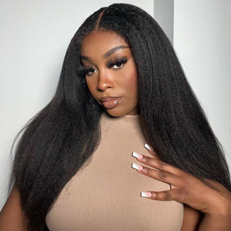 XYS Hair Kinky Straight V Part Beginner Friendly Natural Color Wig Glueless Wig