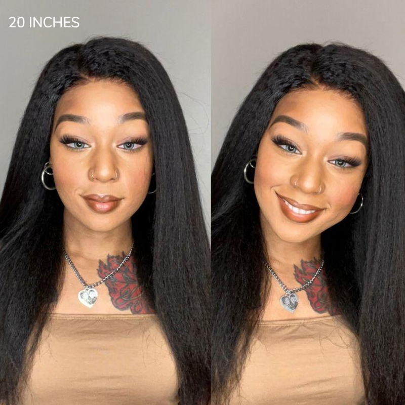XYS Hair Kinky Straight V Part Beginner Friendly Natural Color Wig Glueless Wig