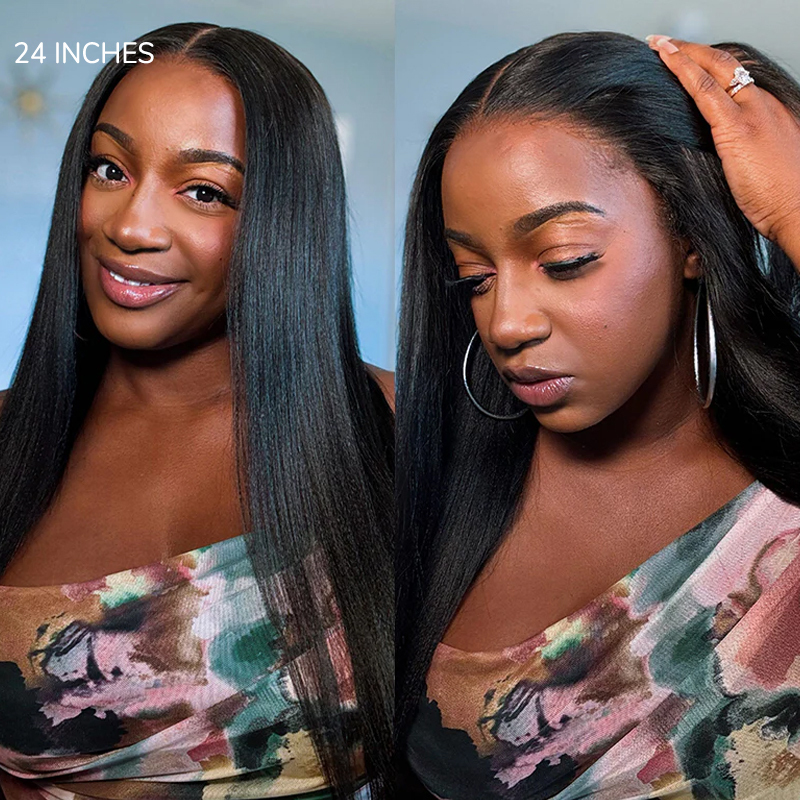XYS Hair Kinky Straight V Part Beginner Friendly Natural Color Wig Glueless Wig