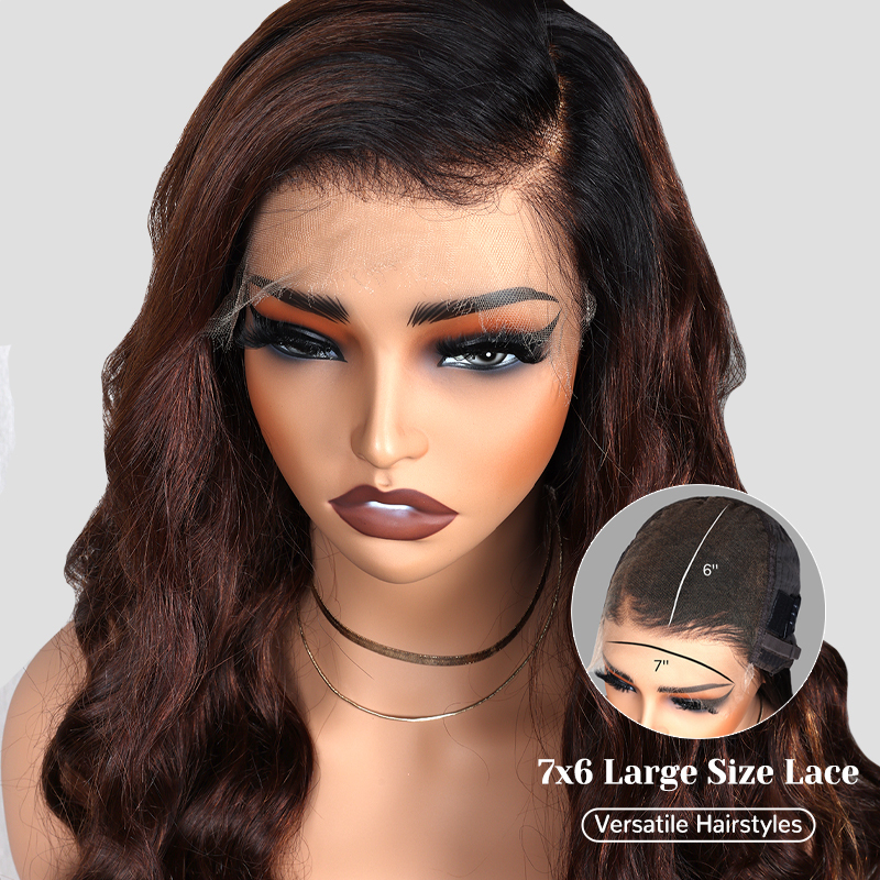 XYS Hair 7x6 Brown Ombre Loose Body Wave Wig Glueless Lace Wigs Ready To Go Wigs