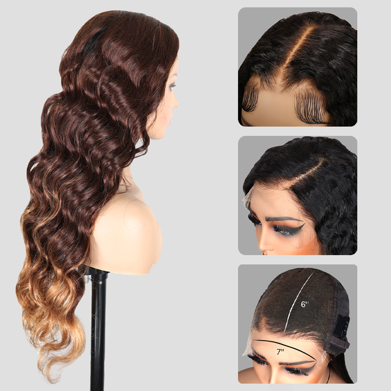 XYS Hair 7x6 Brown Ombre Loose Body Wave Wig Glueless Lace Wigs Ready To Go Wigs