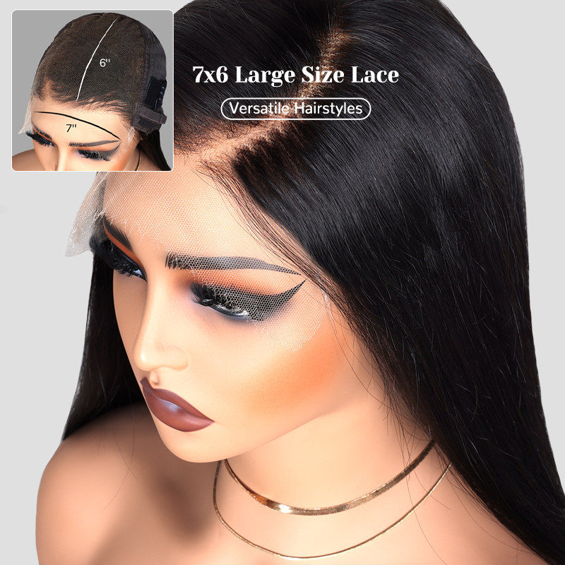 XYS Hair 7x6 HD Lace Straight Glueless Wigs With Pre-Bleached Invisible Knots