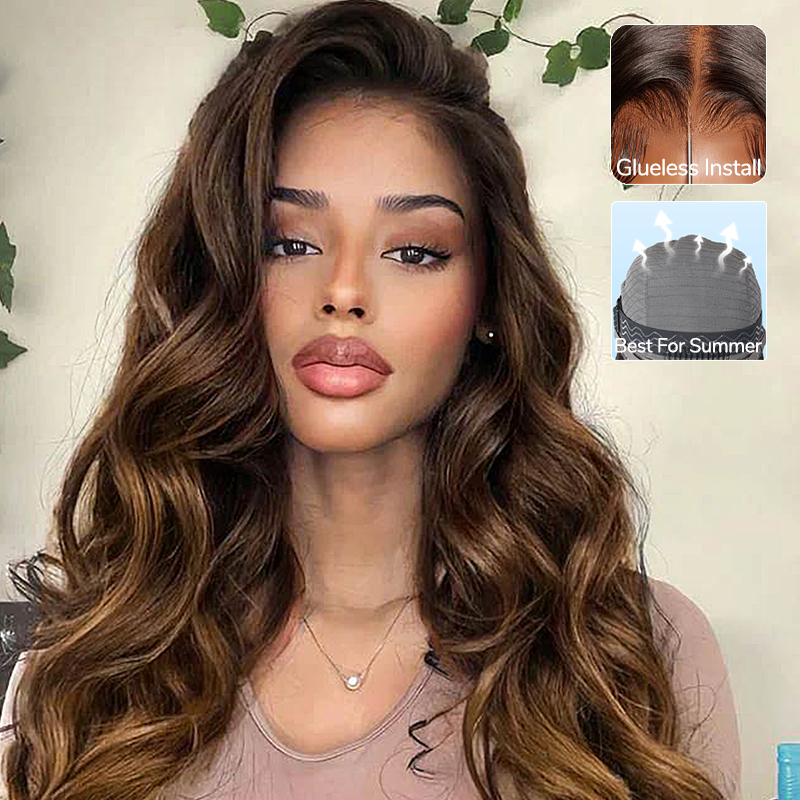 XYS Hair 7x6 Brown Ombre Loose Body Wave Wig Glueless Lace Wigs Ready To Go Wigs