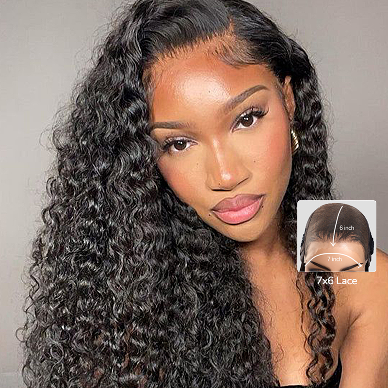 XYS Hair Pre Cut 7x6 HD Lace Burmese Curly Glueless Wigs With Natural Hair Line